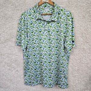 Yatta Golf Polo Shirt Mens XL White Green Mojito Lime Print Performance Preppy